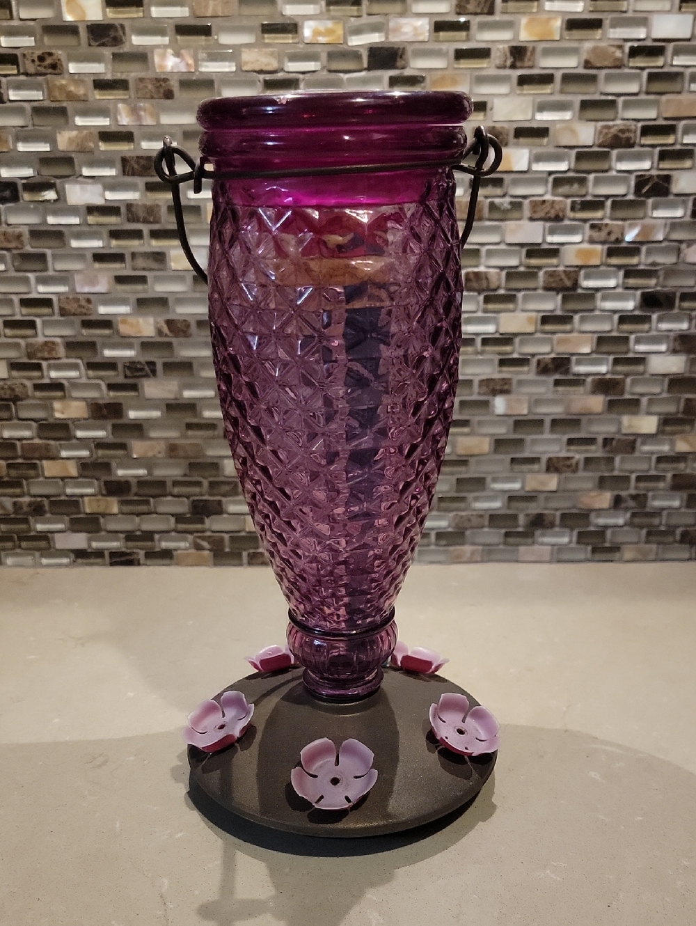 Diamond Wine Purple Glass Decorative Hummingbird Feeder